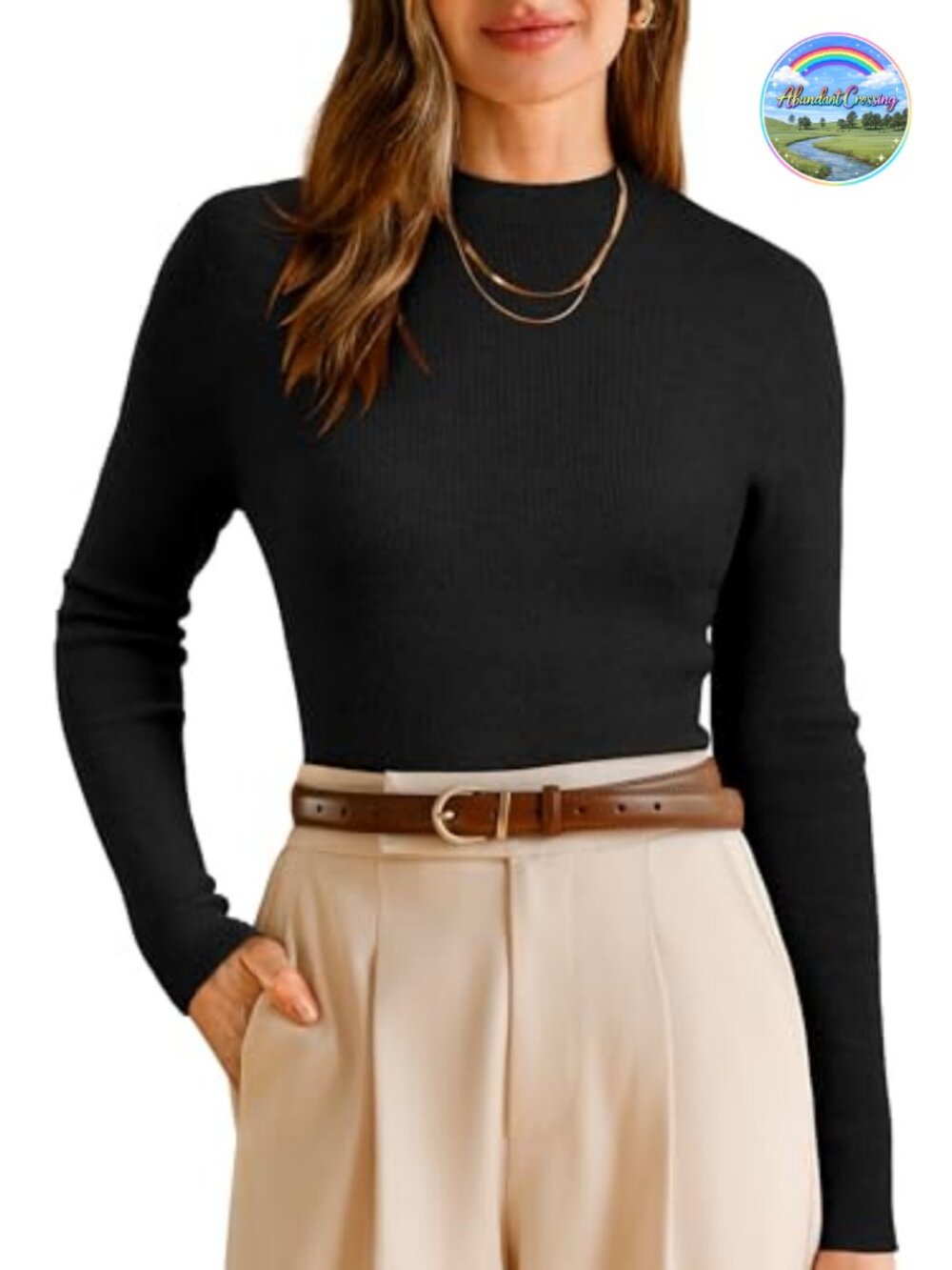 Wool Blend Mock Neck Slim Fit Sweater Long Sleeve Business Casual Top
